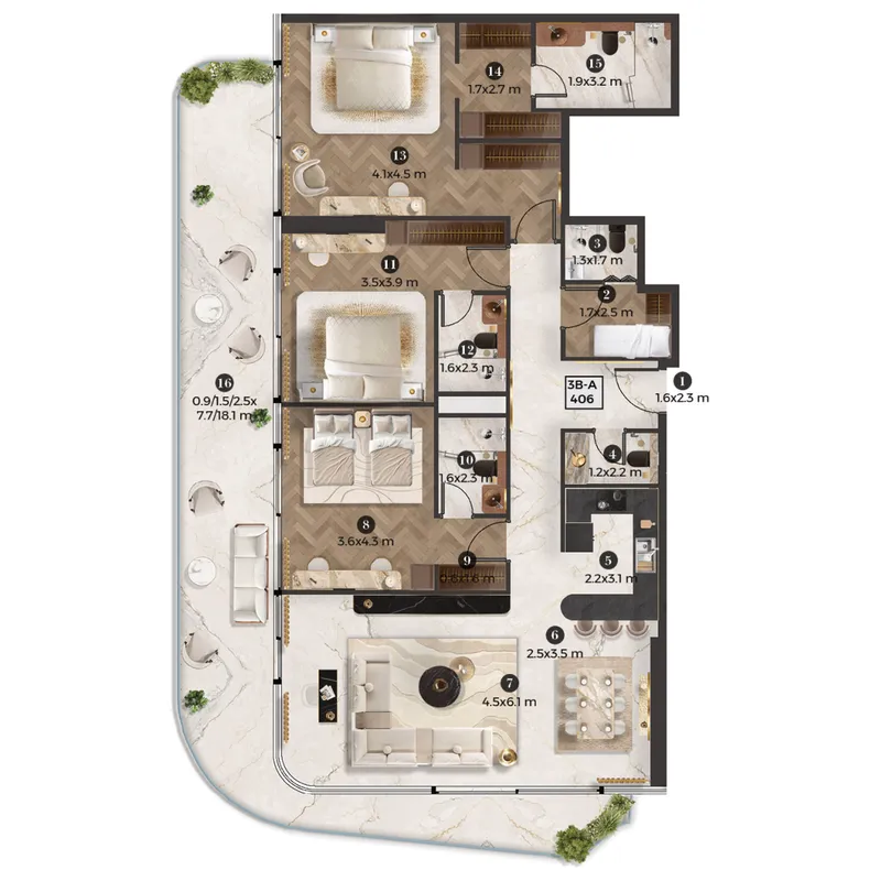 Stellar by Elie Saab 3 bed floor plan, 2,306 sqft