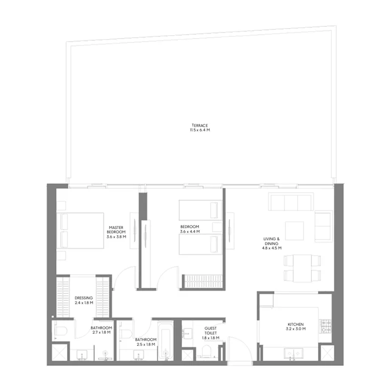 The Gate 5 2 bed floor plan, 1,919 sqft