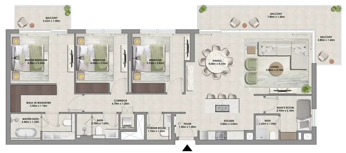 Palace Residences Hillside Towers A & B 3 bed floor plan, 1,882 sqft
