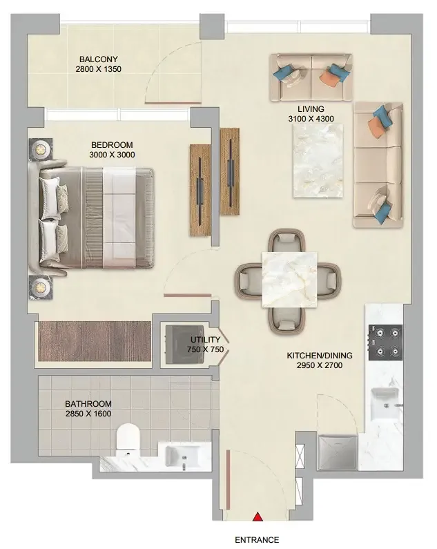 The Woods at Sobha Sanctuary 1 bed floor plan, 540 sqft