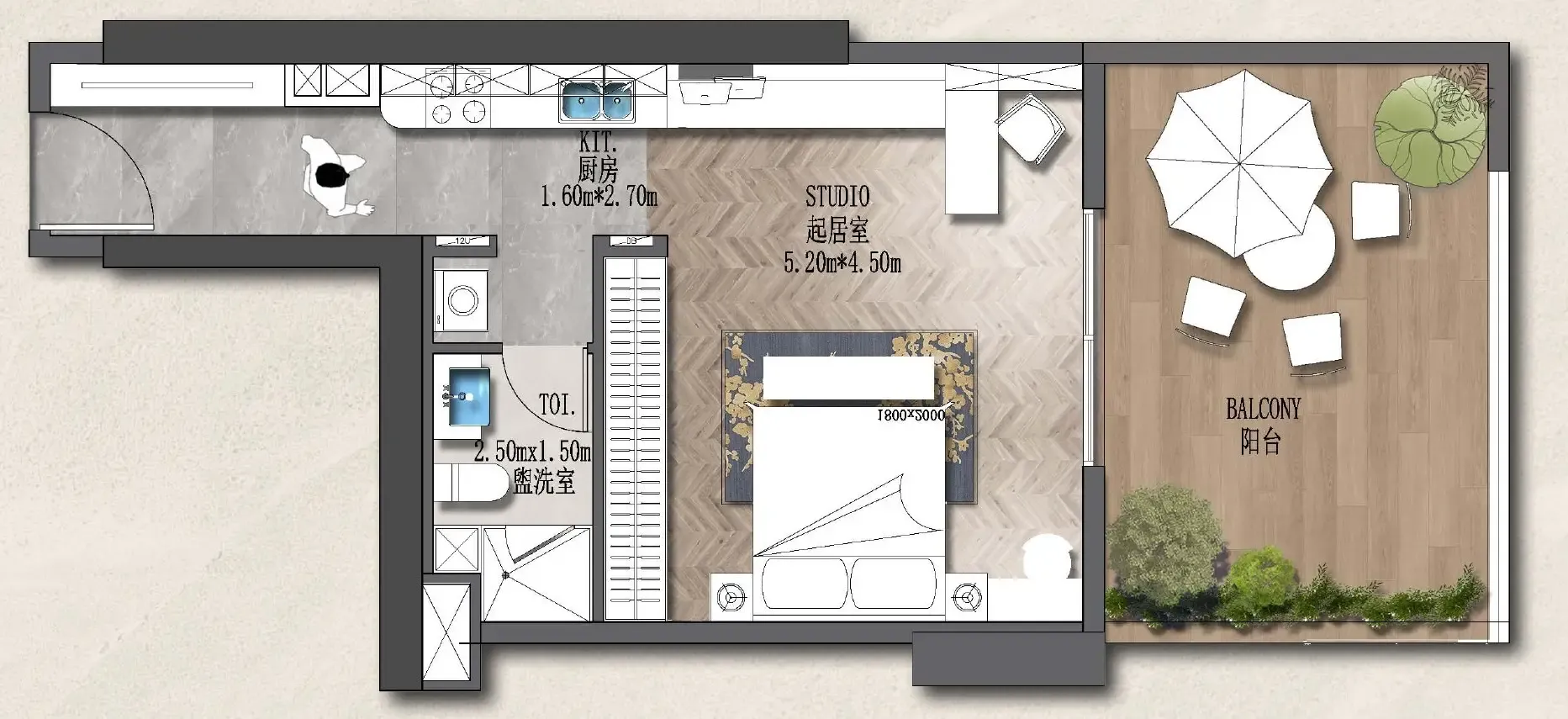 Forest City 2 Studio floor plan, 663 sqft