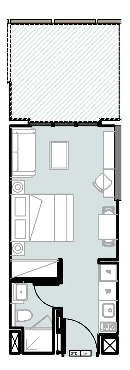 Verdana III Studio floor plan, 409 sqft