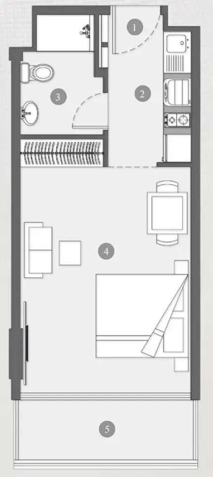 Elevia Residences  Studio floor plan, 407 sqft