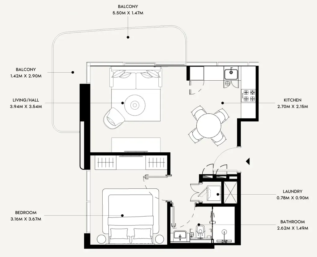 Azizi Leily 1 bed floor plan, 644 sqft