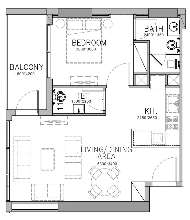 Stamn Yuni 1 bed floor plan, 676 sqft