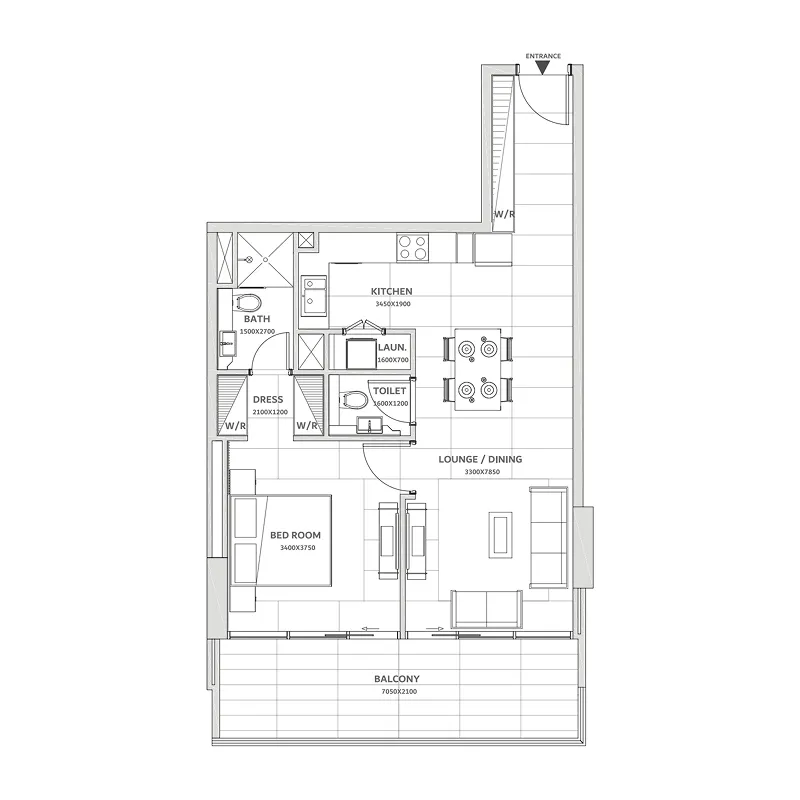 Solanki One 1 bed floor plan, 773 – 870 sqft