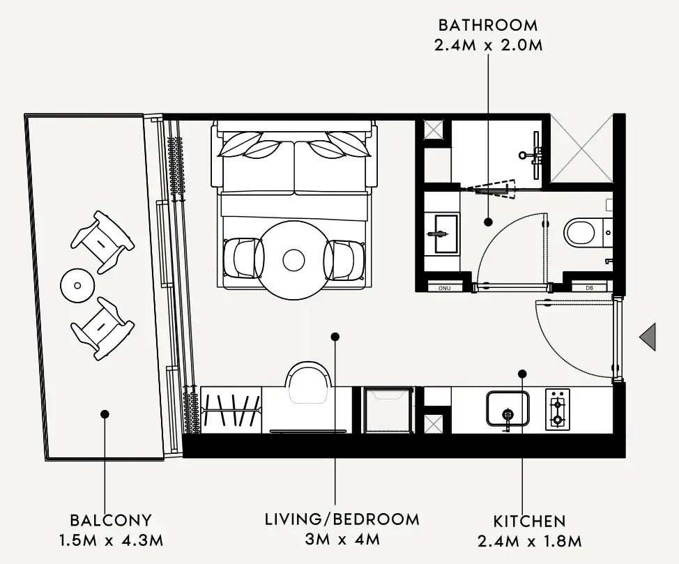 Azizi Milan Studio floor plan, 332 sqft