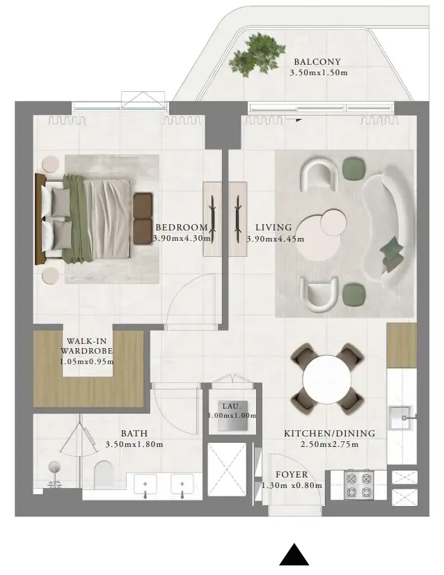 Sera 1 1 bed floor plan, 773 sqft