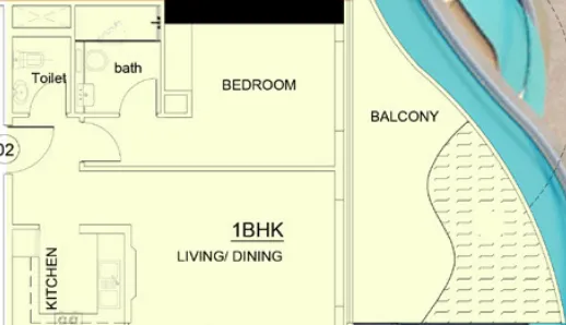 Volga Tower 1 bed floor plan, 820 sqft