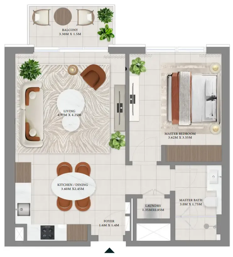 Vida Residences Hillside 1 bed floor plan, 727 sqft