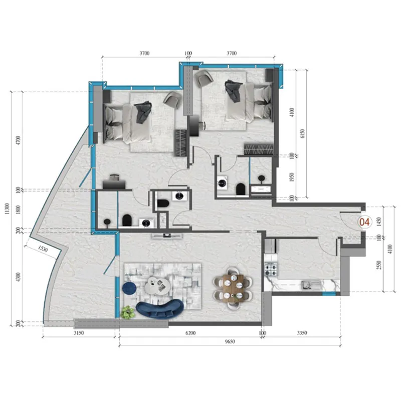 Renad Tower 2 bed floor plan, 1,275 sqft