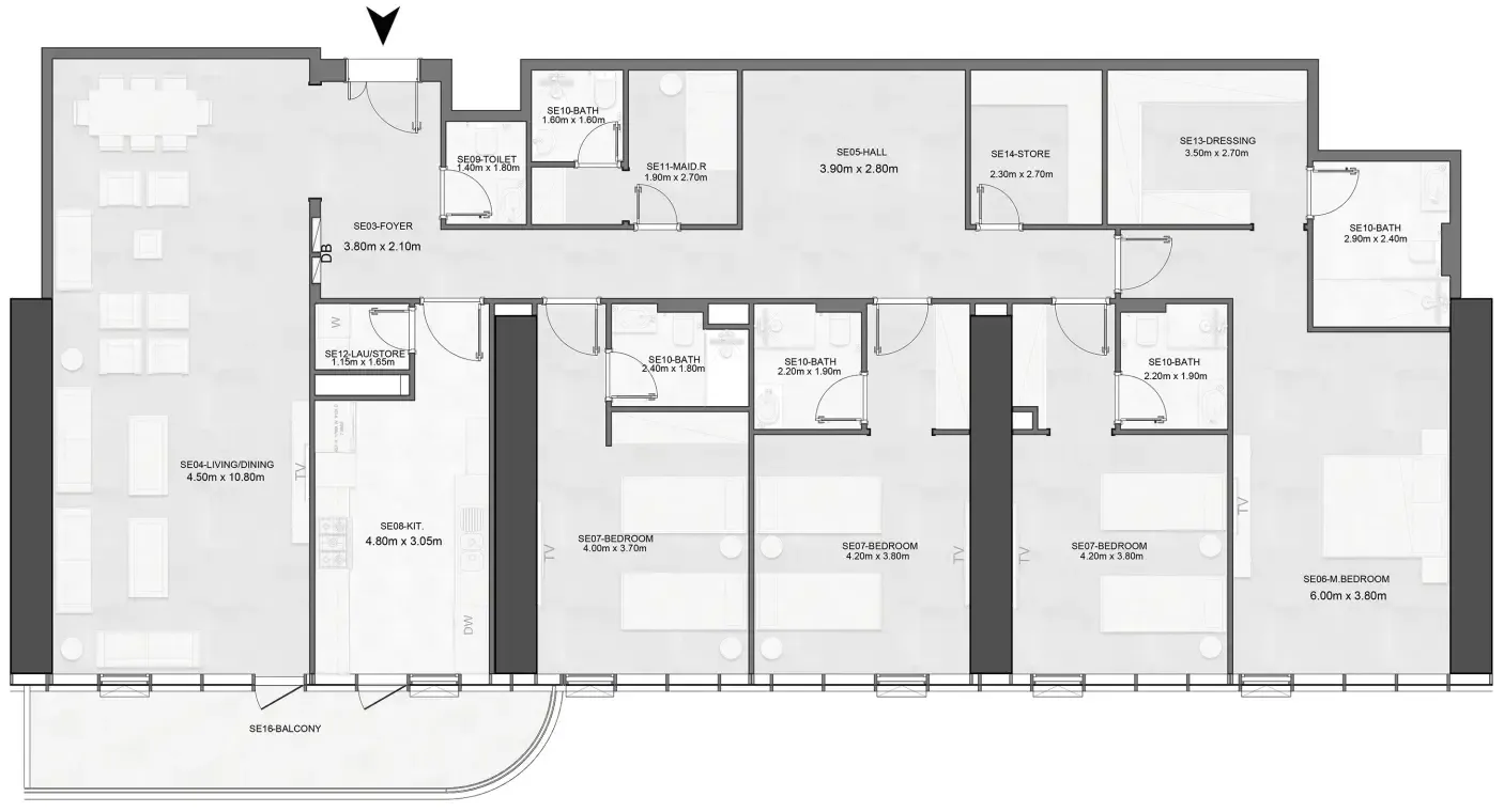 Joud Tower 4 bed floor plan, 3,073 sqft