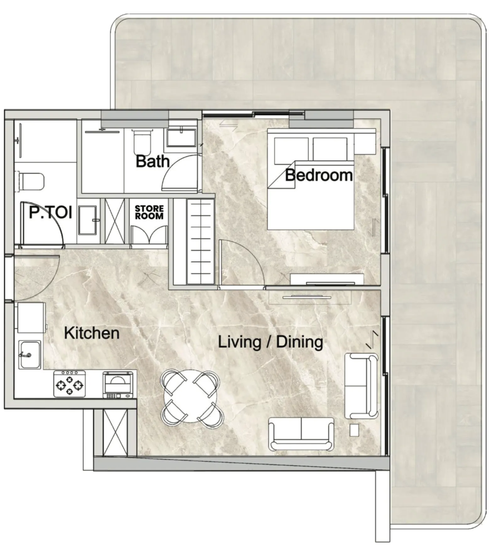Zyra Vista Residence 1 bed floor plan, 924 sqft