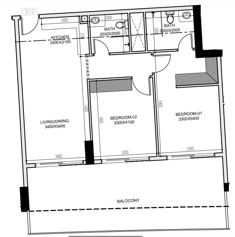 Astra South 2 bed floor plan, 1,224 sqft