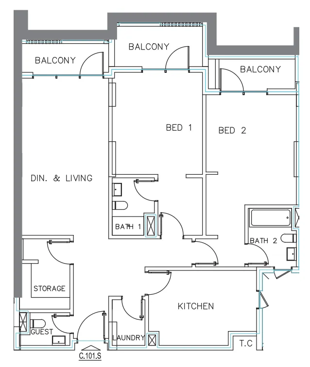 Janayen Avenue 2 bed floor plan, 1,609 sqft