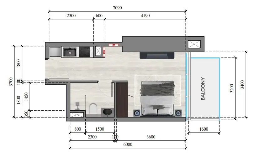 Auresta Tower Studio floor plan, 329 – 333 sqft