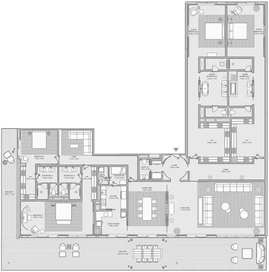 Armani Beach Residence 4 bed floor plan, 7,028 sqft