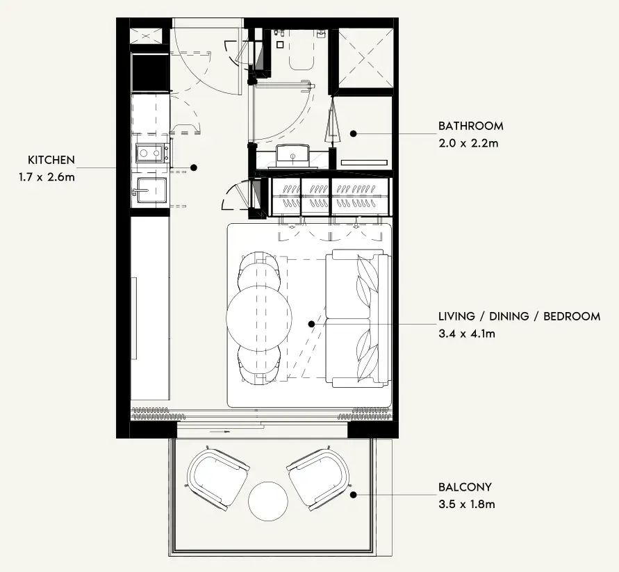 Azizi Noura Studio floor plan, 340 sqft