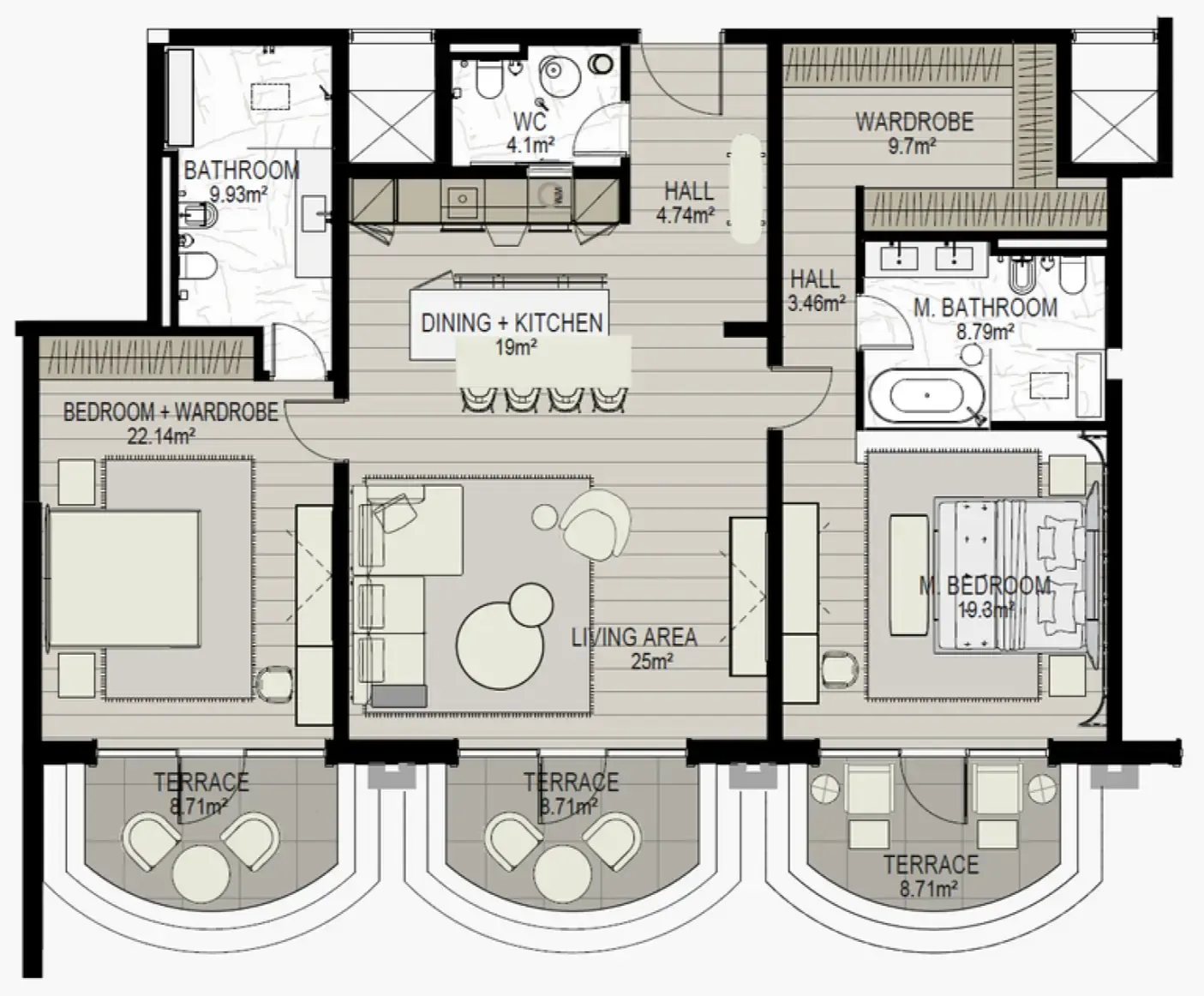Raffles The Palm Dubai 2 bed floor plan, 1,819 sqft