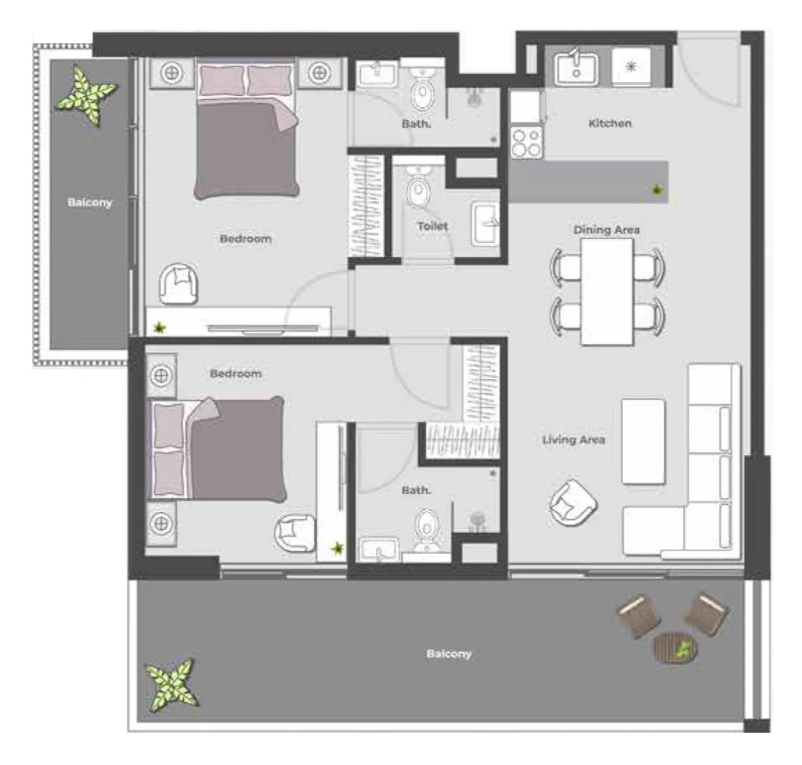 Arib Collection 2 bed floor plan, 1,347 sqft