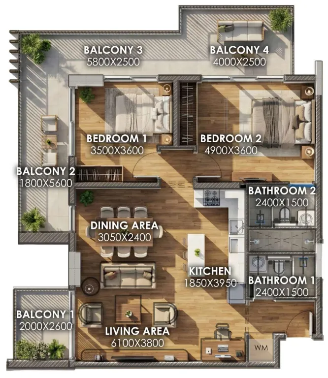 Armas By Zenith 2 bed floor plan, 1,310 sqft