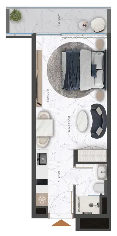 Wadi Hills Studio floor plan, 401 sqft