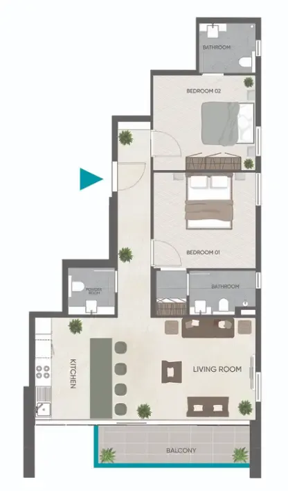Eden Golf Views 1 2 bed floor plan, 1,004 sqft