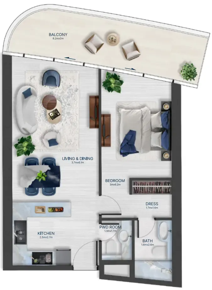 Acacia by BNW Developments 1 bed floor plan, 920 sqft