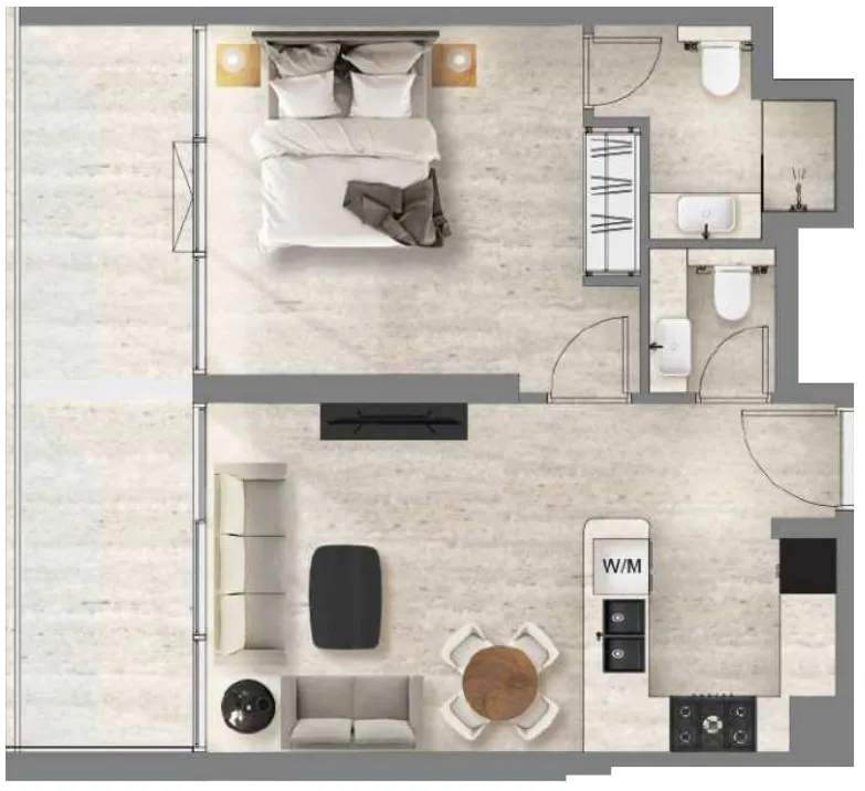 Santorini Residences by Loutraki 1 bed floor plan, 743 sqft