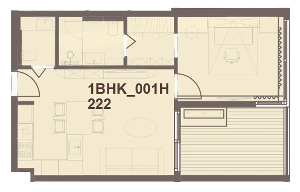 J-Haus Residence 1 bed floor plan, 635 – 639 sqft