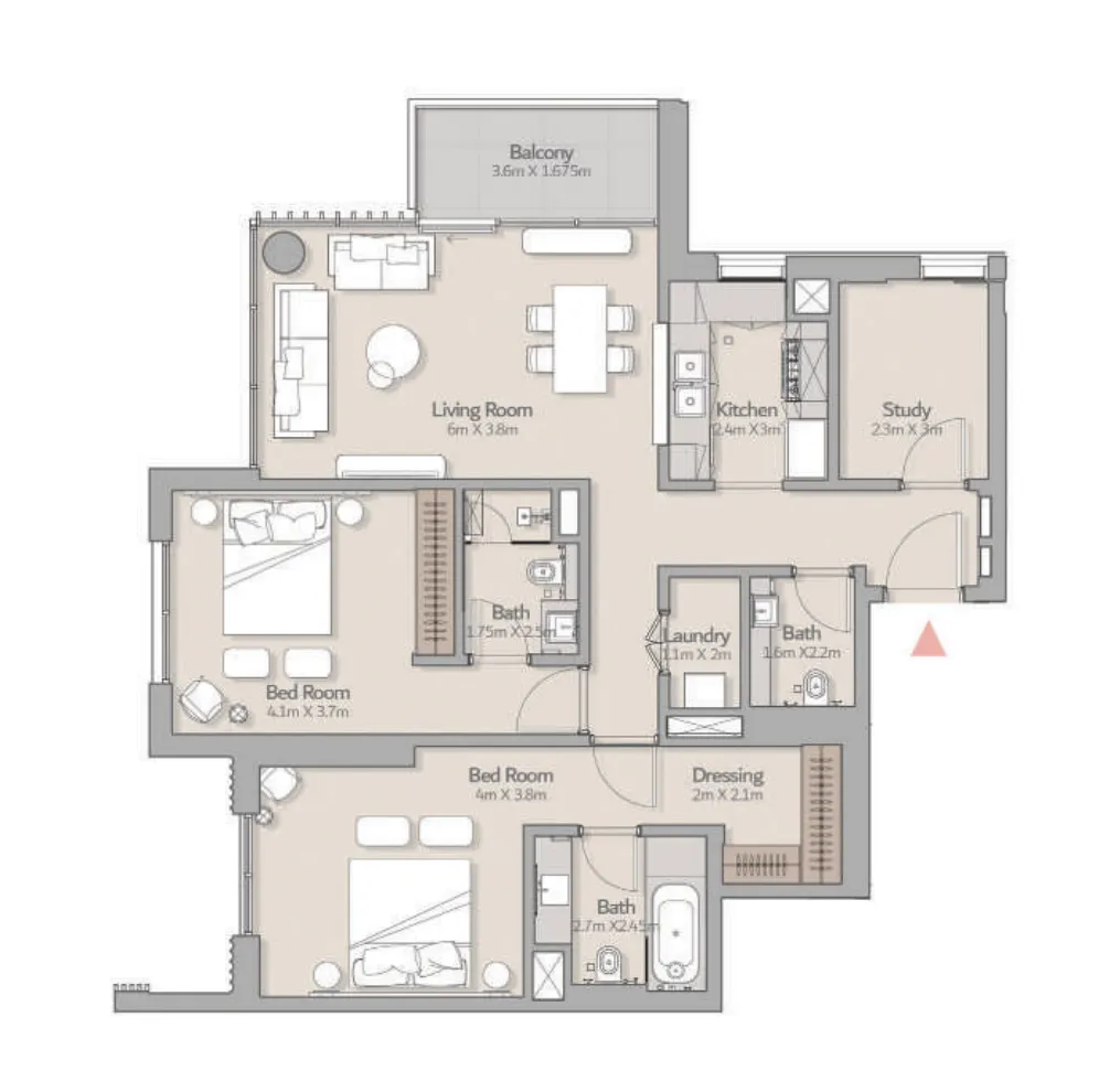 South Square Tower S1 2 bed floor plan, 1,292 sqft