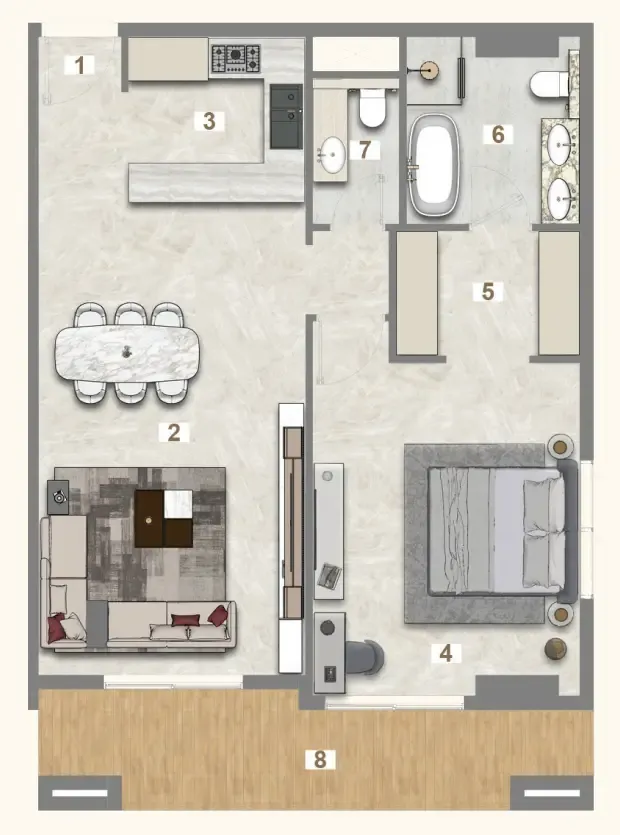 Avenue Residence 7 1 bed floor plan, 954 sqft