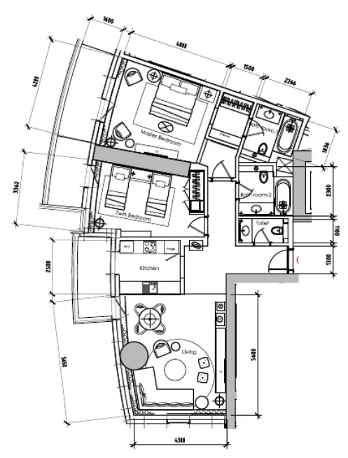 Damac Towers by Paramount 2 bed floor plan, 1,515 sqft
