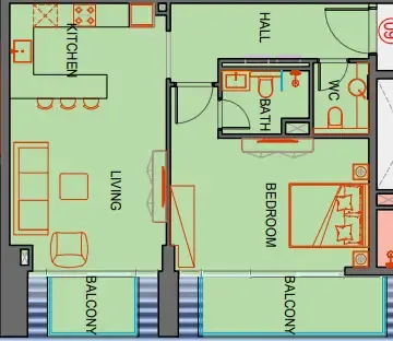 SkyGate Tower 1 bed floor plan, 802 sqft