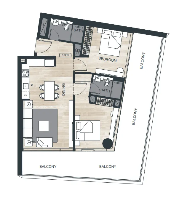 Binghatti Ghost 2 bed floor plan, 1,290 sqft