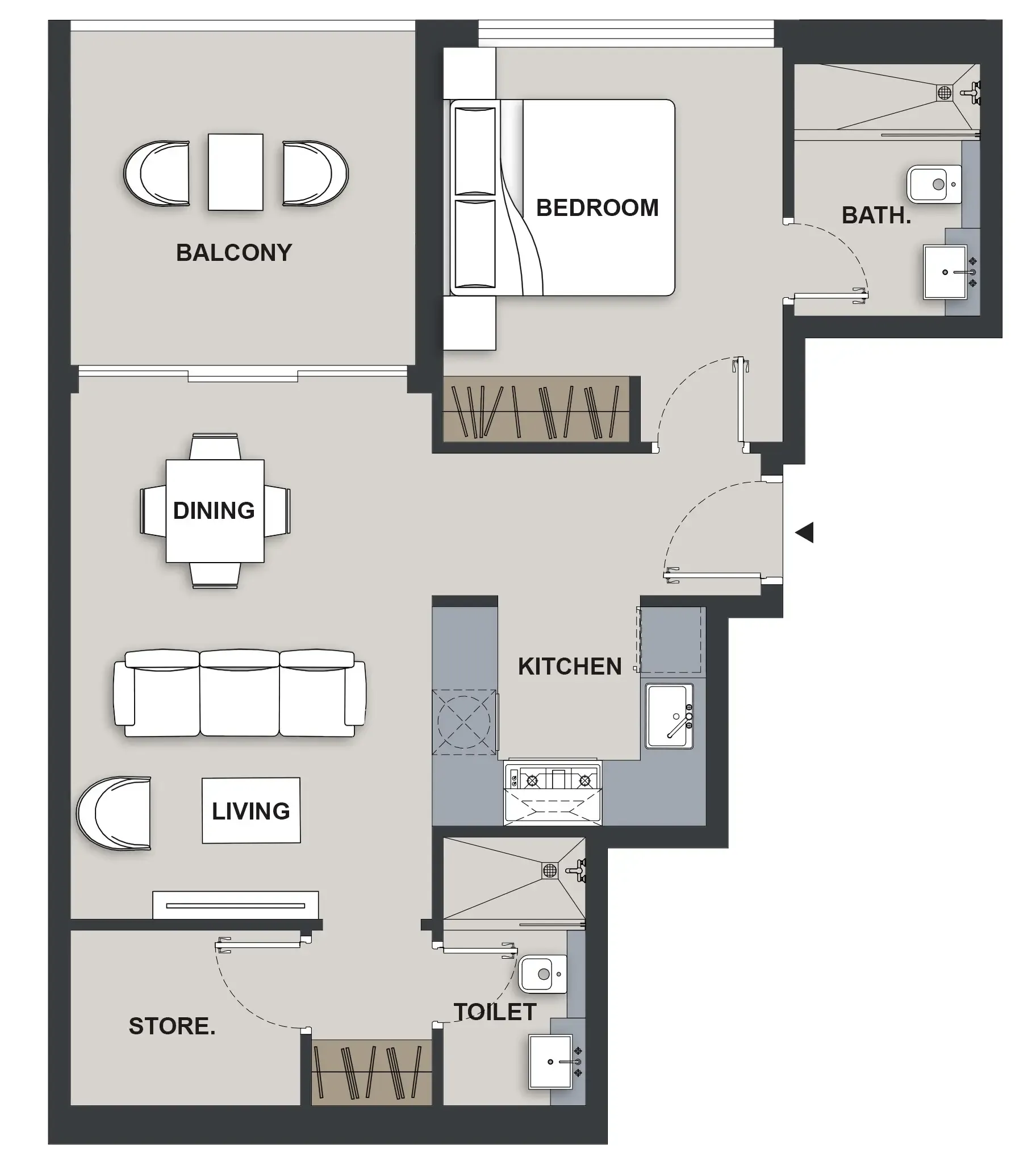 Maison Elysee III 1 bed floor plan, 664 sqft