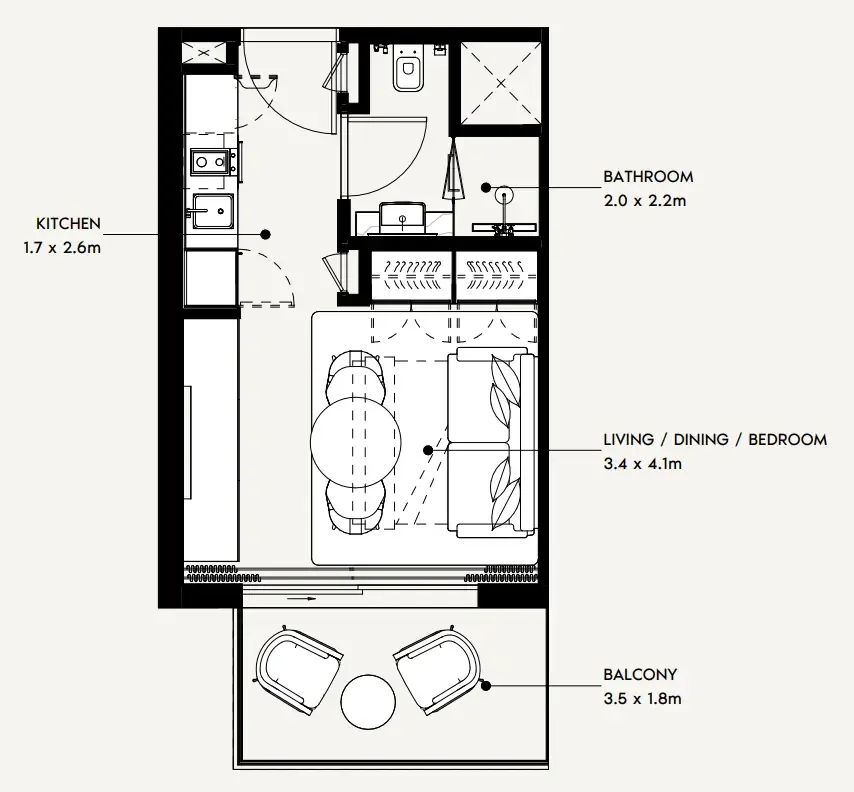 Azizi Noura Studio floor plan, 339 sqft