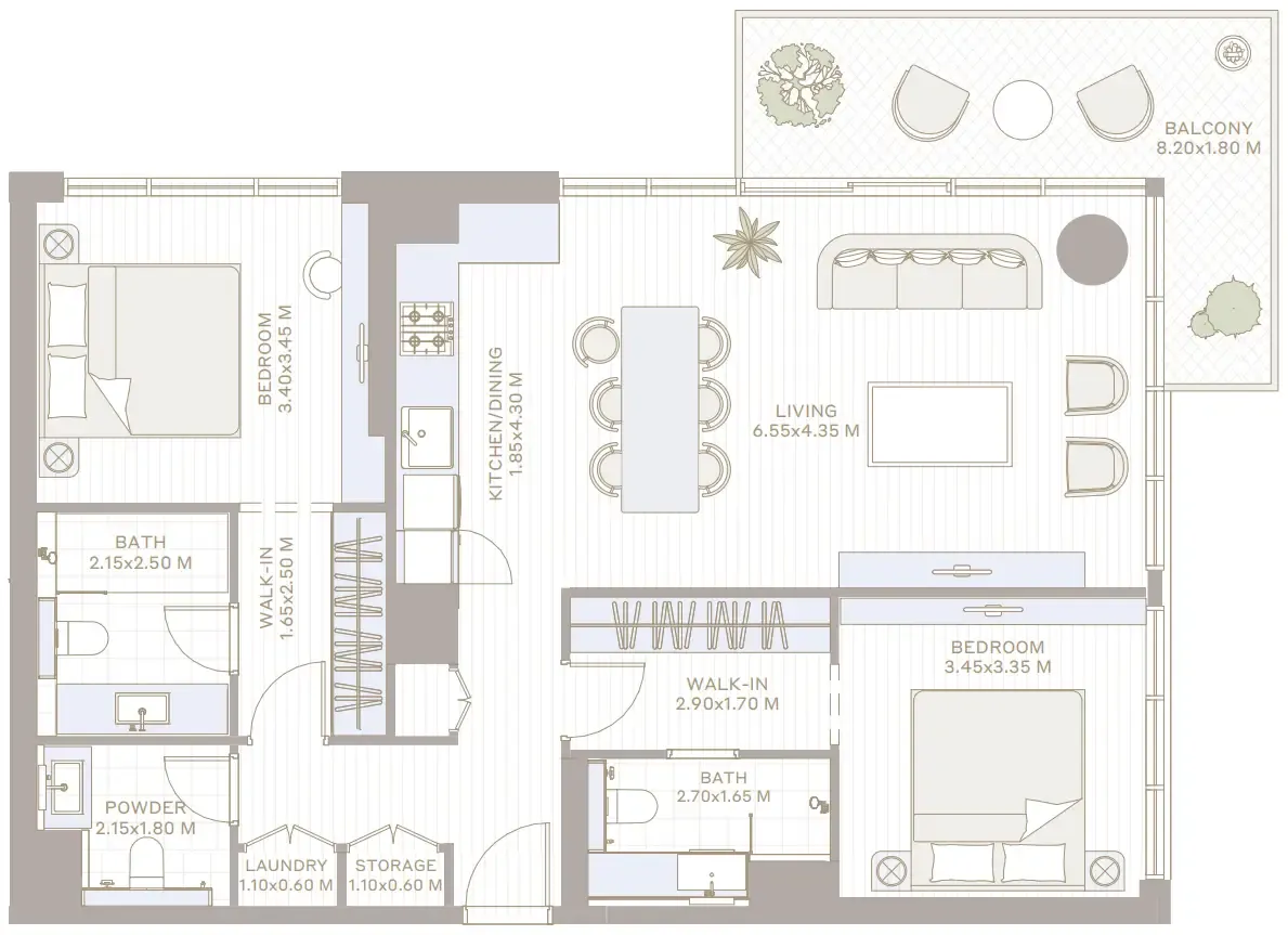Park Five 2 bed floor plan, 1,243 sqft