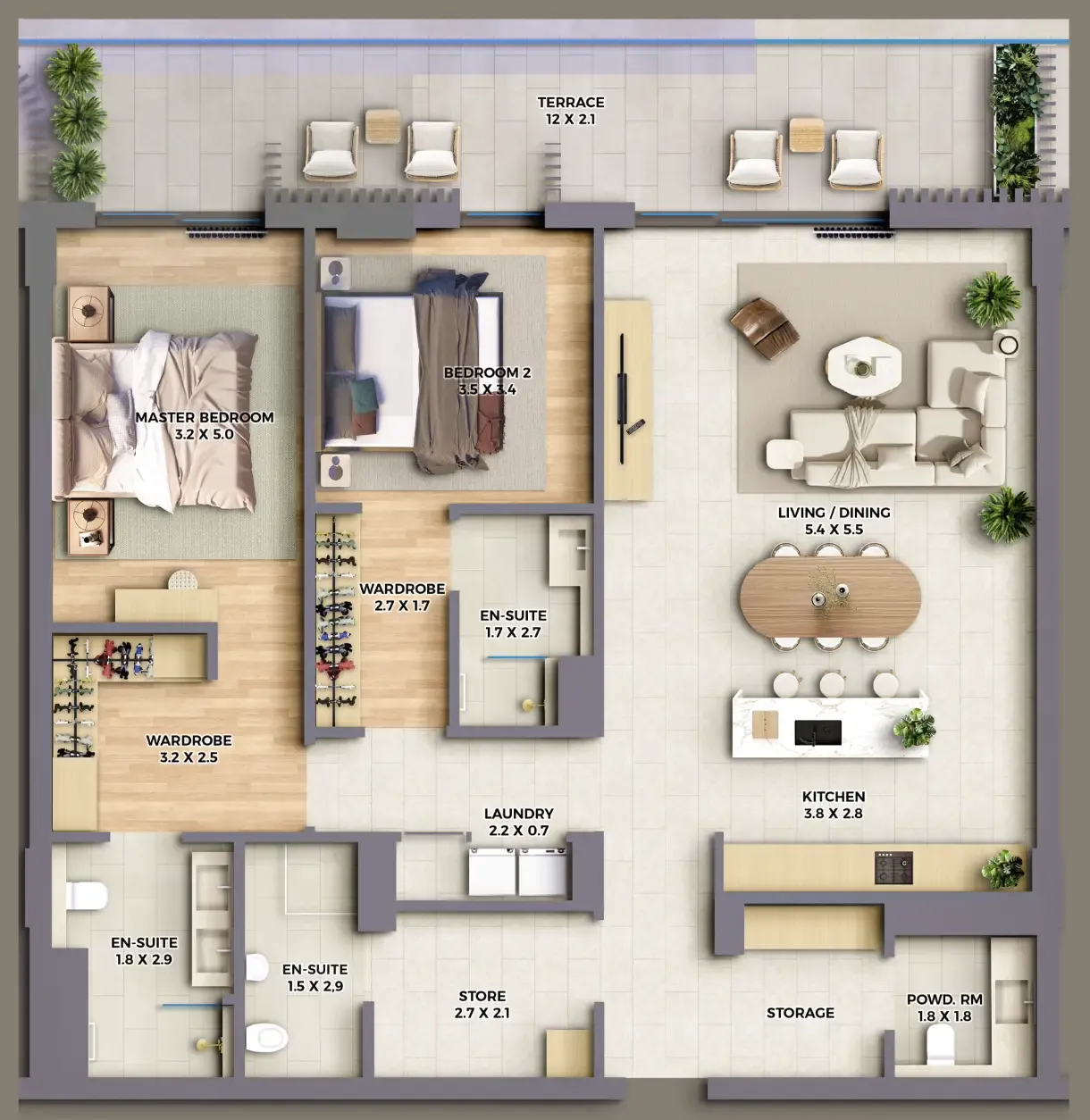 The Cape 2 bed floor plan, 1,846 sqft