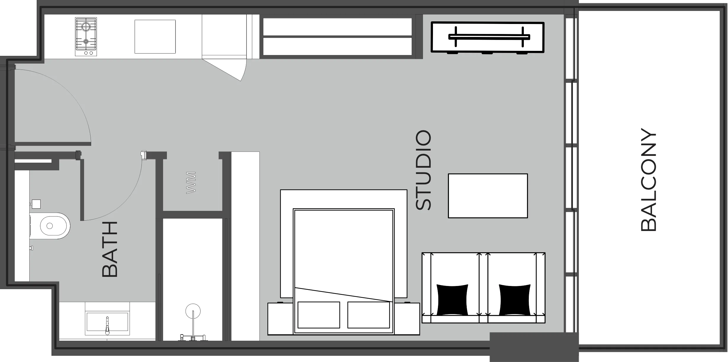 The Boulevard Studio floor plan, 457 sqft