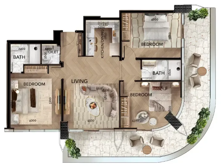 Radiant Bridges 3 bed floor plan, 1,665 sqft