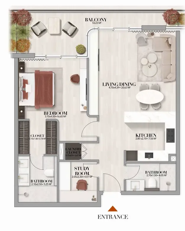 Gate Eleven by Amwaj Development 1 bed floor plan, 939 sqft