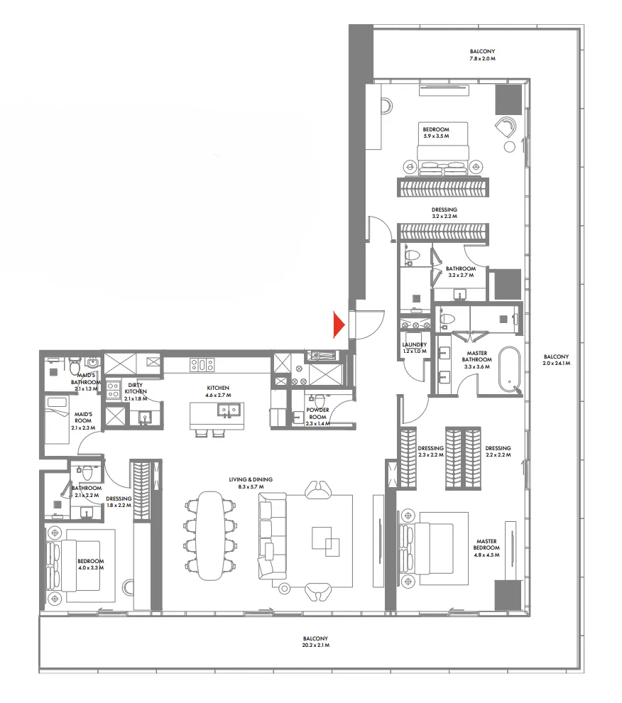 W The Residences by Arada 3 bed floor plan, 3,471 sqft