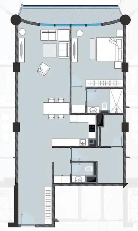 NEXT Coral 1 bed floor plan, 1,240 sqft