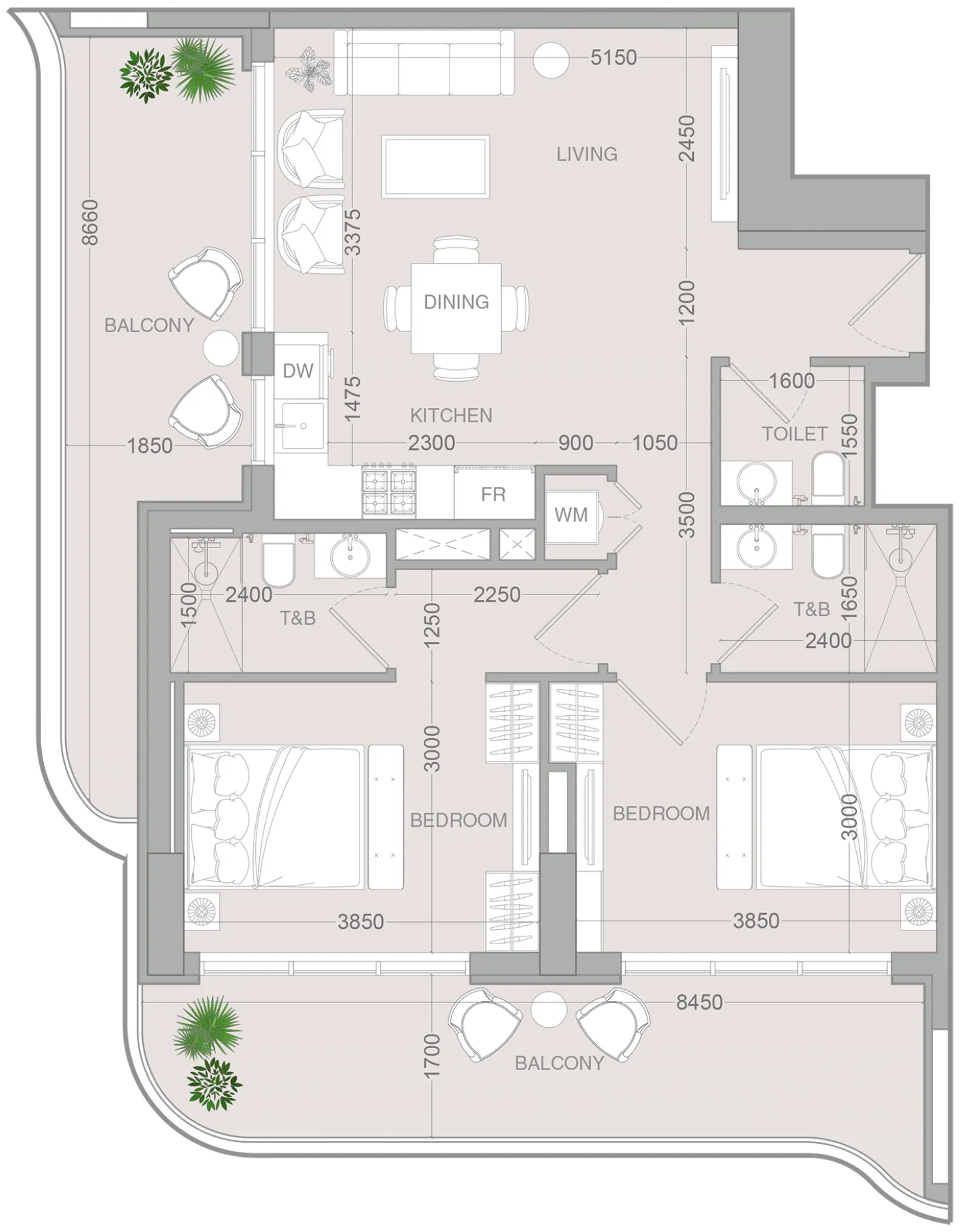 ALTA V1EW 2 bed floor plan, 1,172 sqft