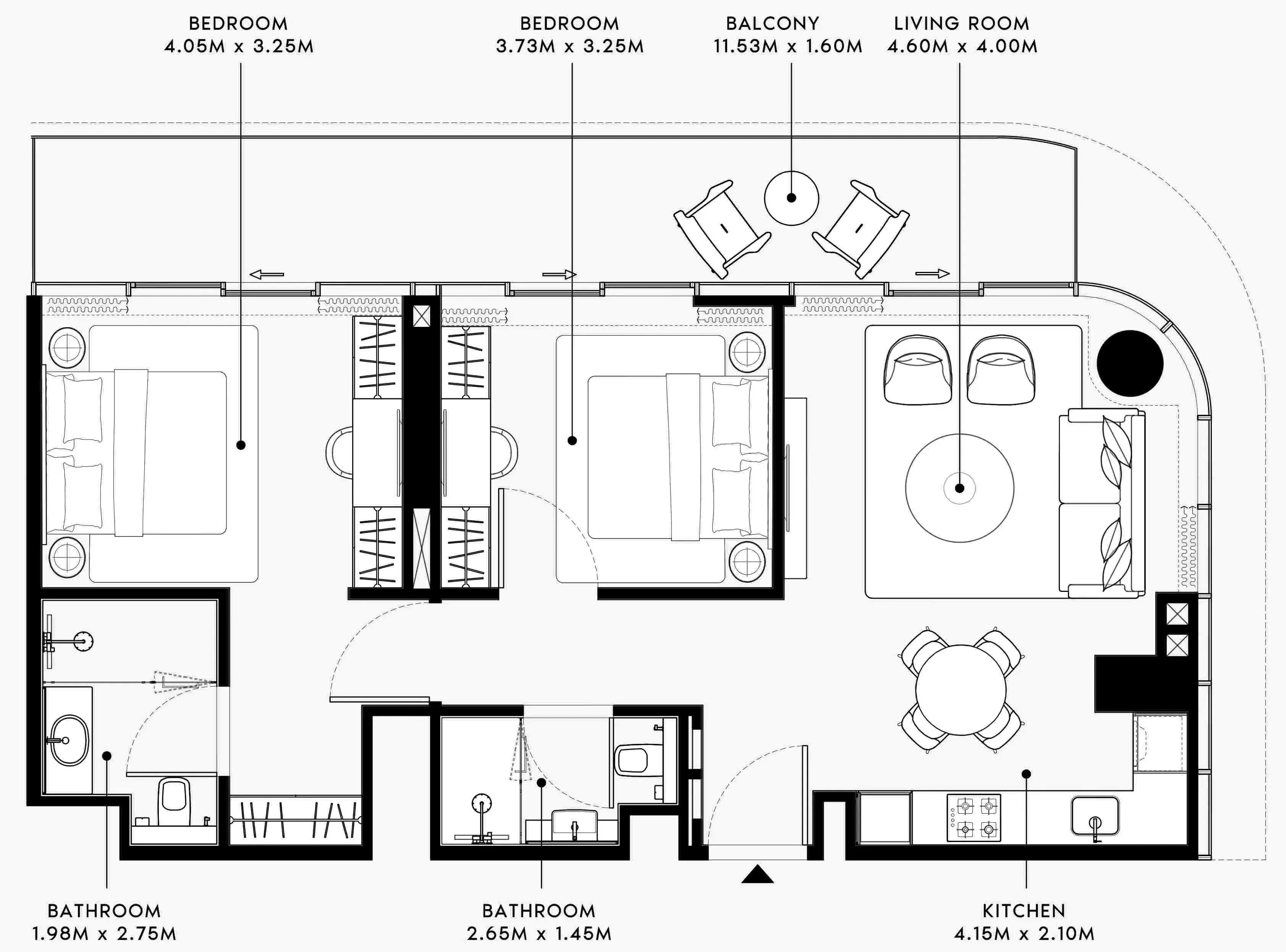Azizi Venice 2 bed floor plan, 1,053 sqft