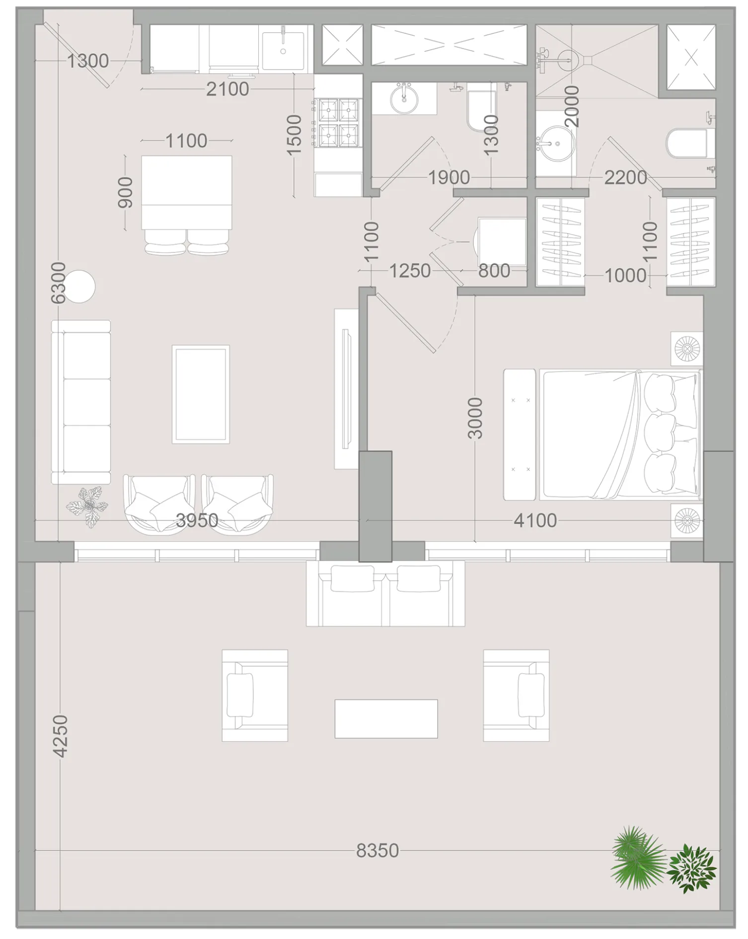 ALTA V1EW 1 bed floor plan, 972 sqft