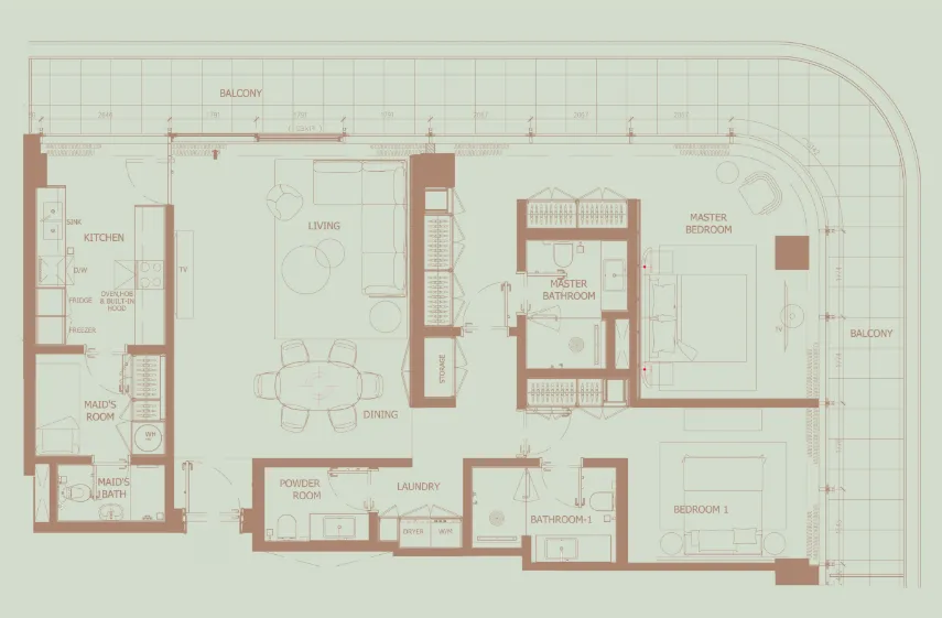Eden House The Park 2 bed floor plan, 1,947 – 1,955 sqft