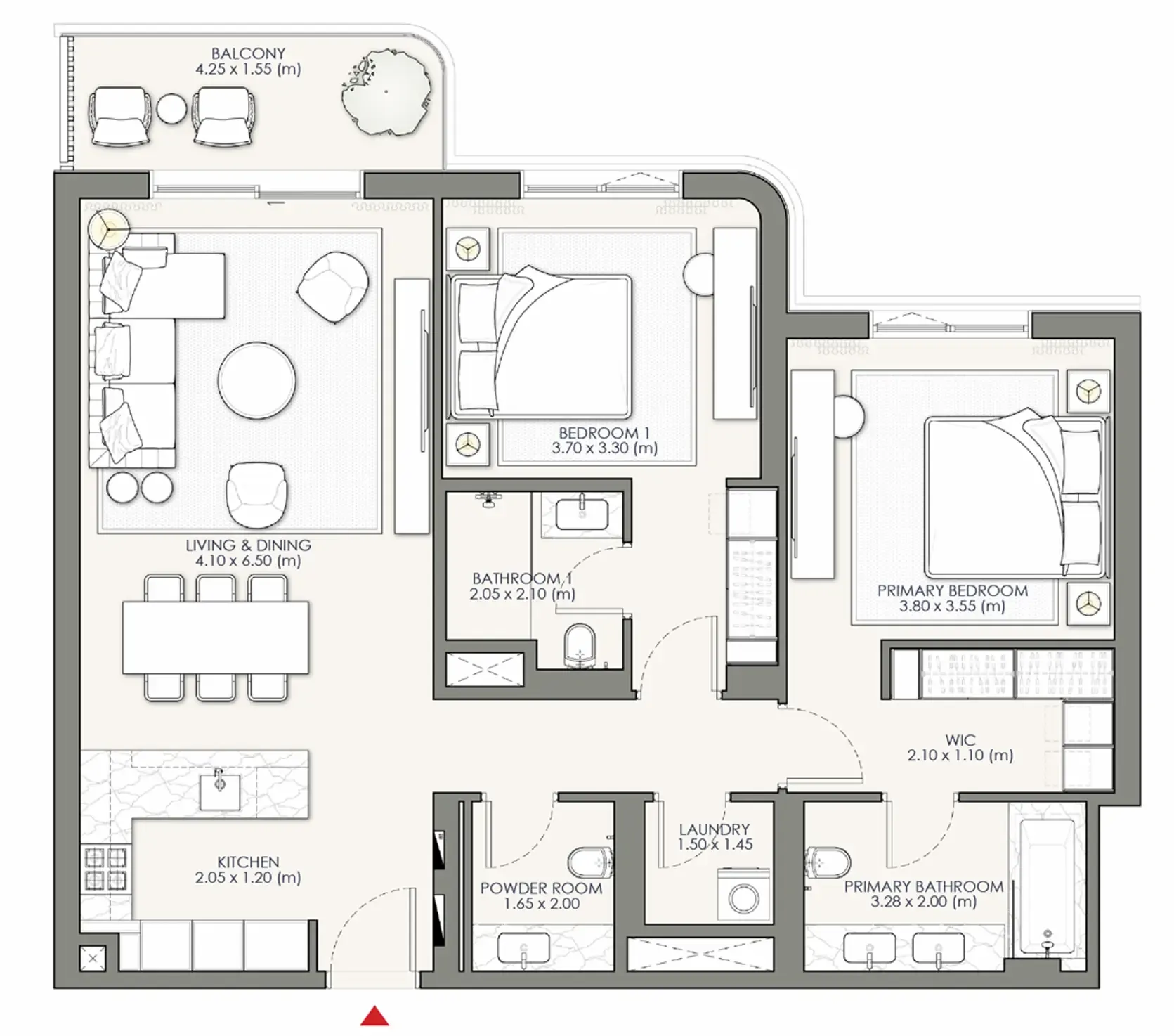 Palm Central Private Residences Phase 2 2 bed floor plan, 1,217 sqft
