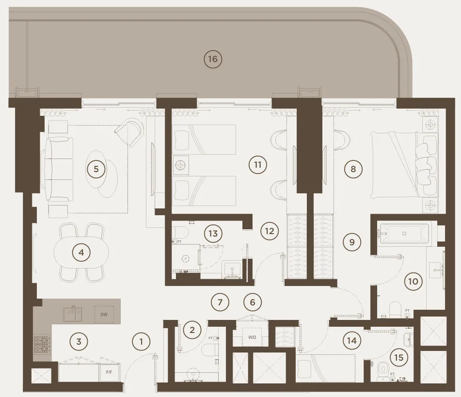 Rixos Al Reem Residences 2 bed floor plan, 1,479 sqft